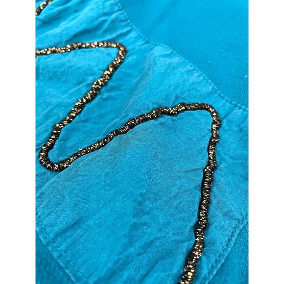 VTG Pullover Sweater MEDIUM Blue Satin Patches Sweatshirt CA Sport Women's - Picture 10 of 13